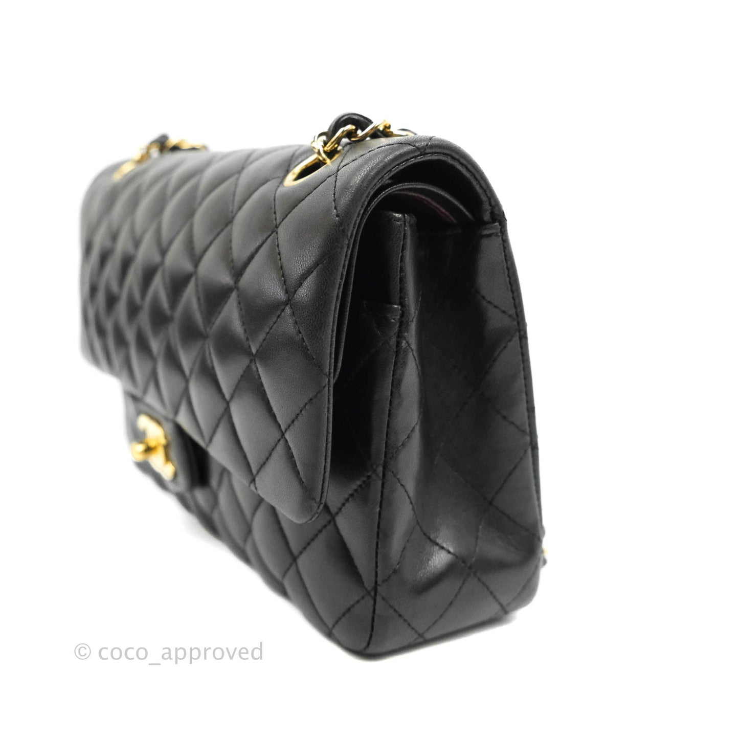 Chanel Classic M/L Medium Double Flap Black Lambskin Gold Hardware