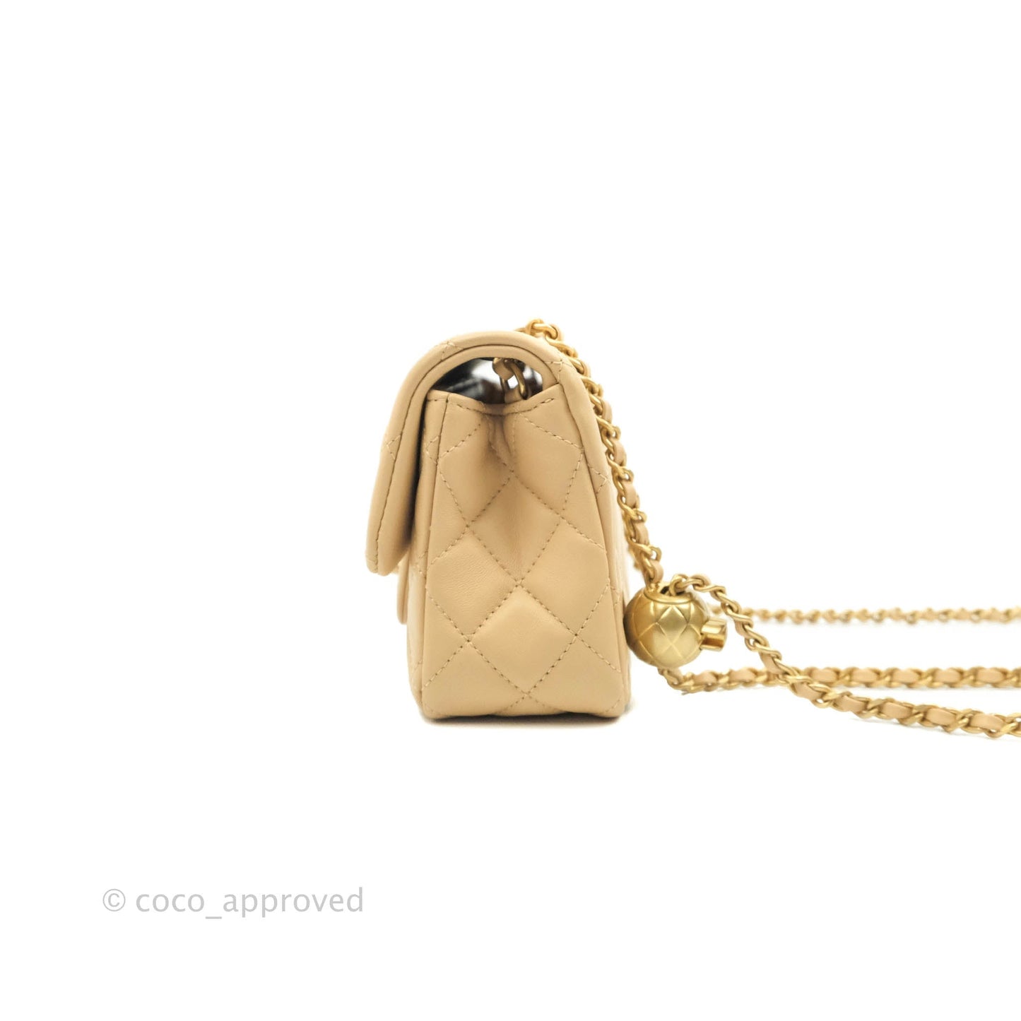 Chanel Mini Rectangular Pearl Crush Quilted Beige Lambskin Aged Gold Hardware 22C