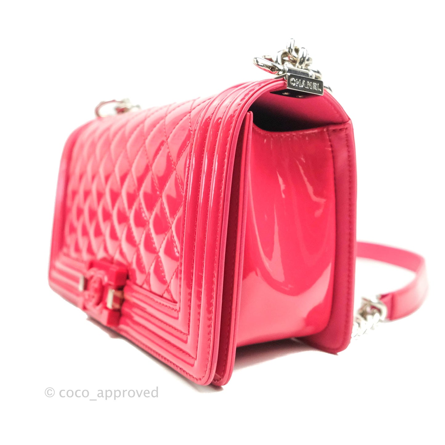 Chanel Quilted Medium Boy Bag Pink Patent Pink & Silver Hardware