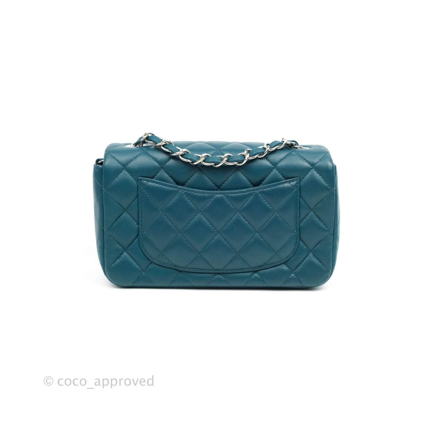 Chanel Quilted Mini Rectangular Teal Lambskin Silver Hardware