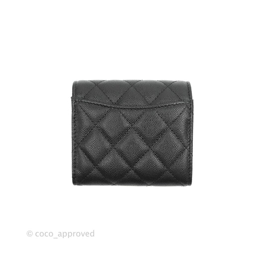 Chanel Classic Flap Wallet Black Caviar Gold Hardware⁣