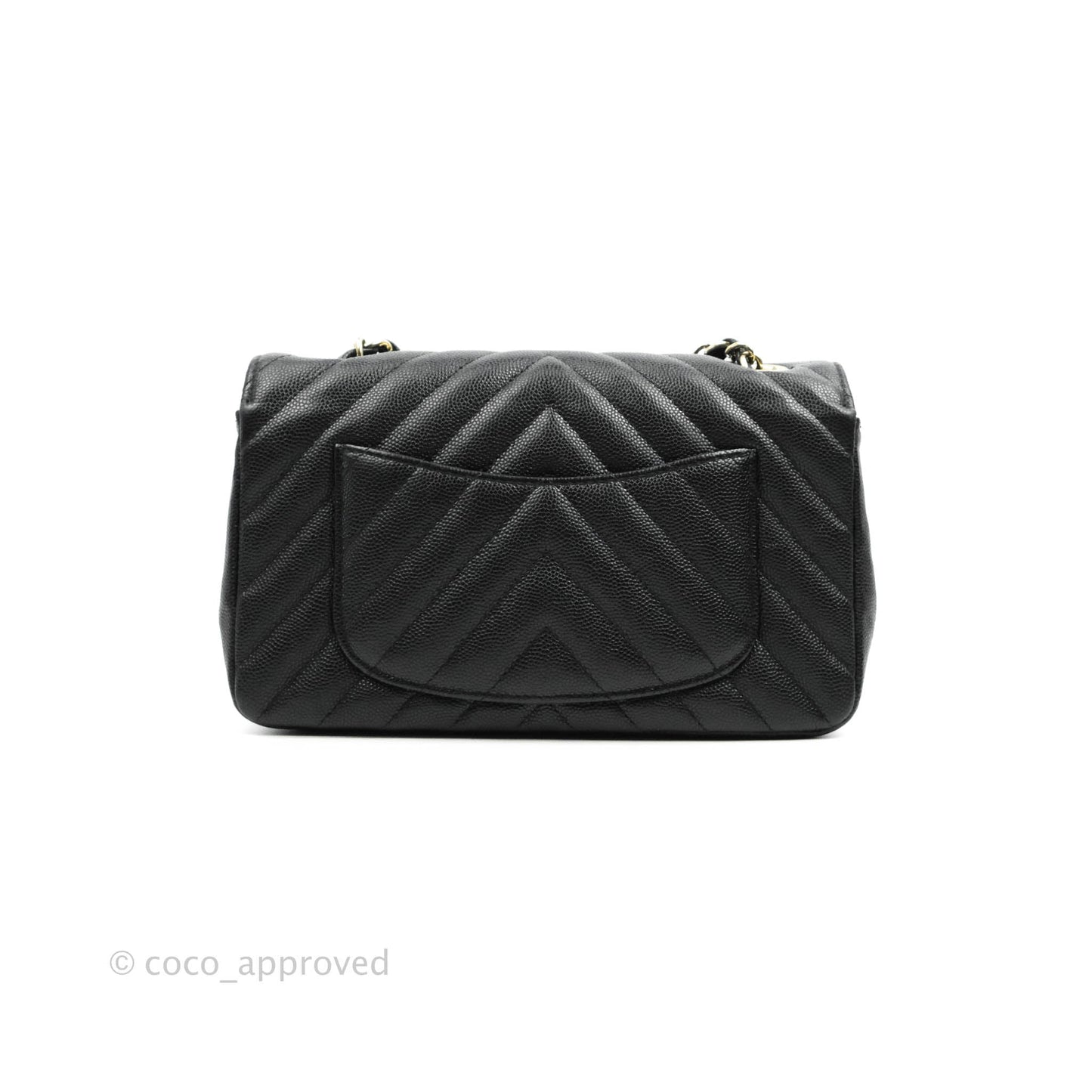 Chanel Chevron Mini Rectangular Flap Black Caviar Gold Hardware 18B
