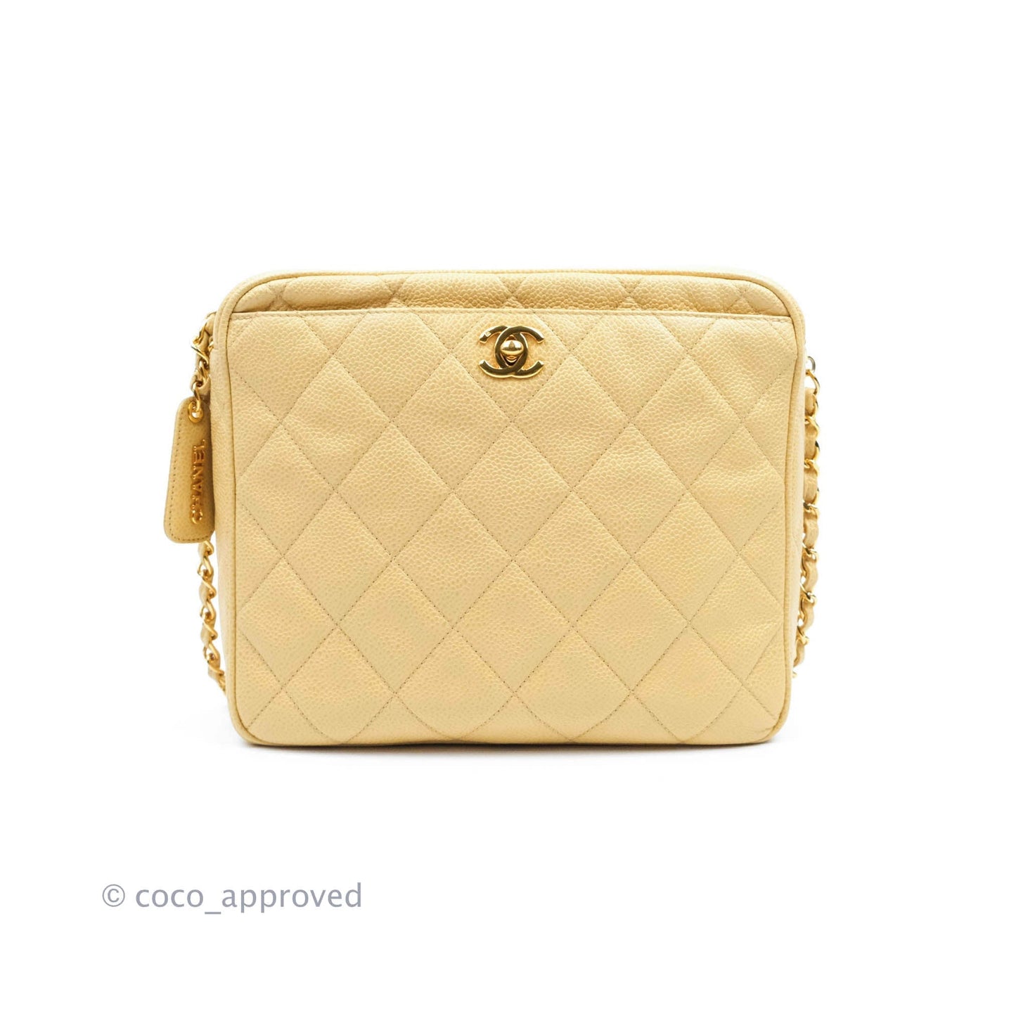 Chanel Vintage CC Large Square Camera Bag Beige Caviar 24K Gold Hardware