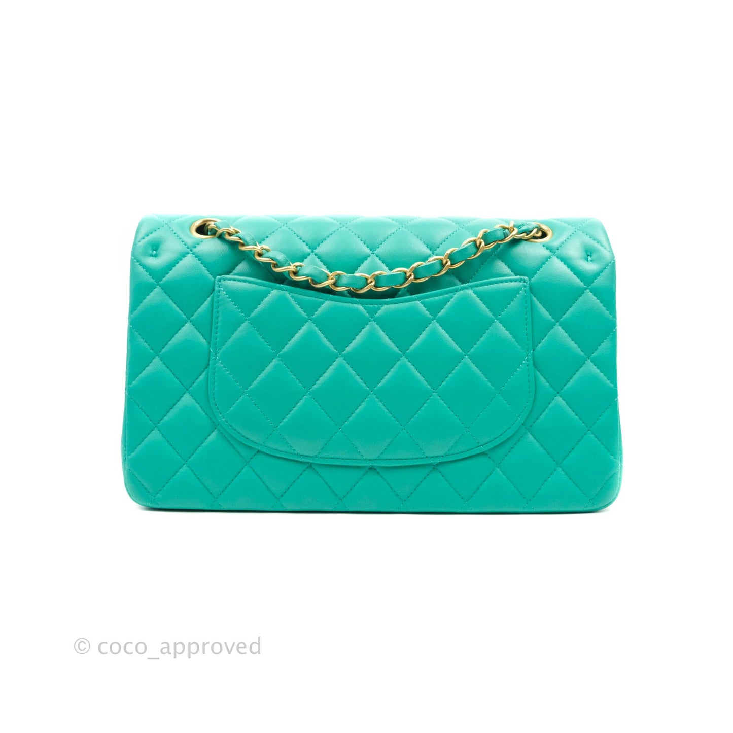 Chanel Quilted M/L Medium Double Flap Green Lambskin Aged Gold Hardware 19S