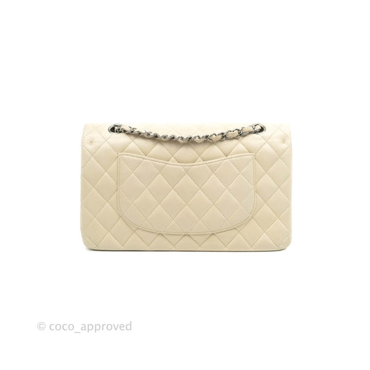 Chanel Classic M/L Medium Double Flap Light Beige Lambskin Gun Metal