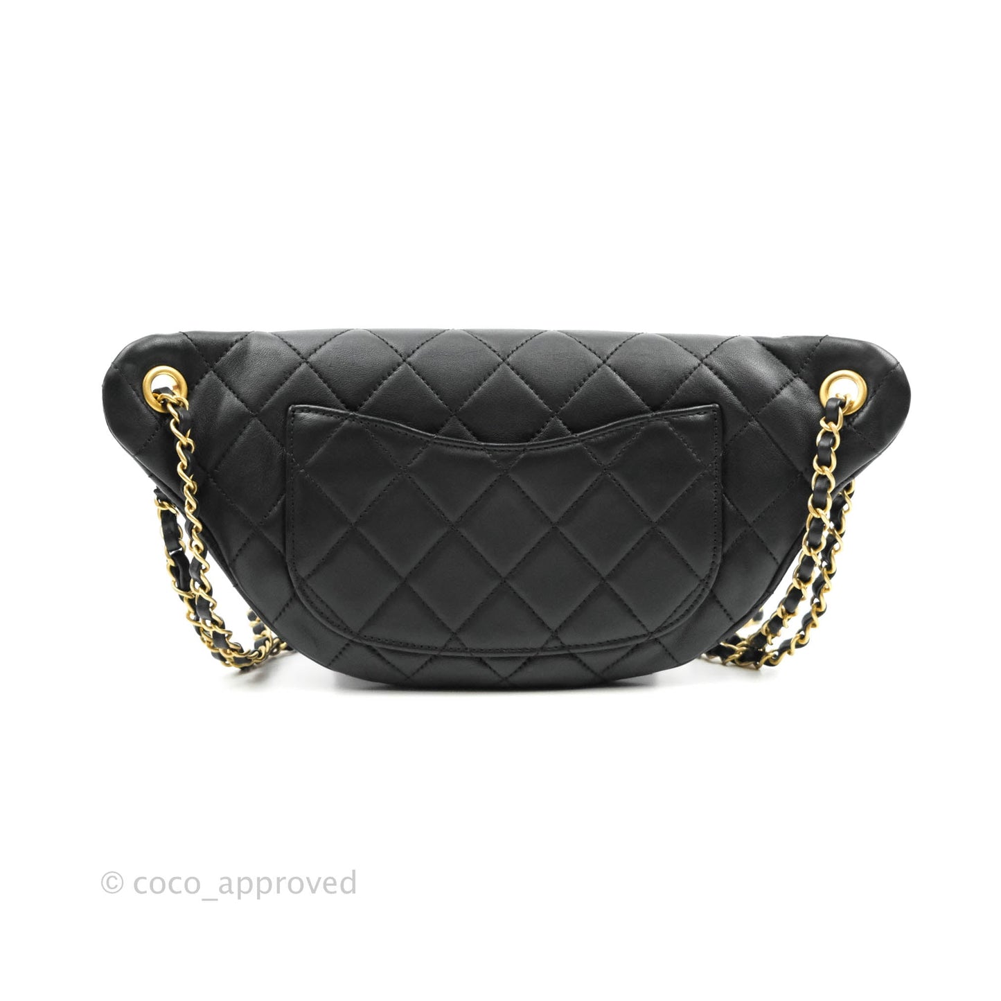 Chanel Quilted All About Chains Waist Belt Bag Black Lambskin Aged Gold Hardware