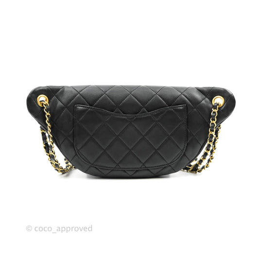 Chanel Quilted All About Chains Waist Belt Bag Black Lambskin Aged Gold Hardware