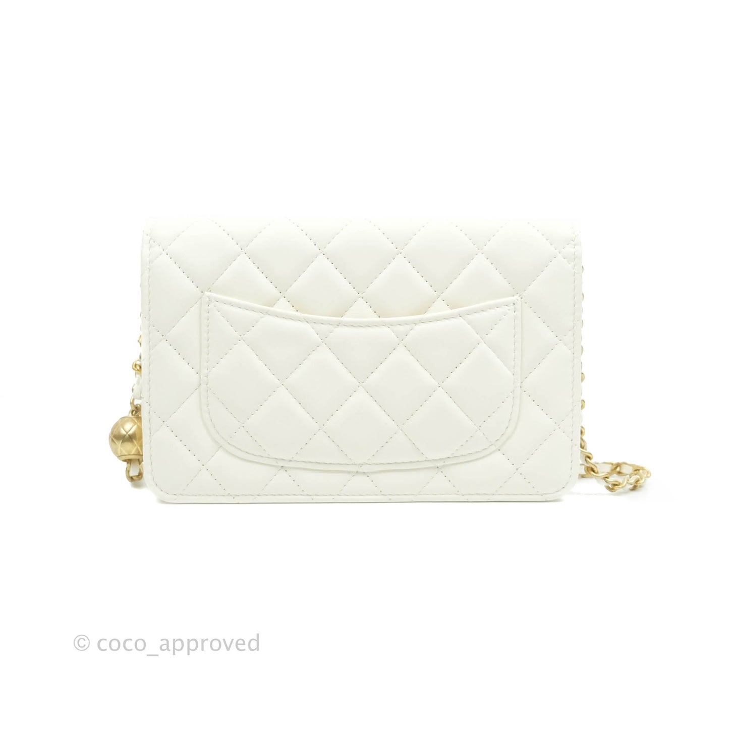 Chanel Quilted Pearl Crush Wallet on Chain WOC White Lambskin Aged Gold Hardware