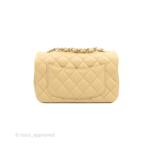 Chanel Classic Mini Rectangular Flap Beige Lambskin Gold Hardware 22C
