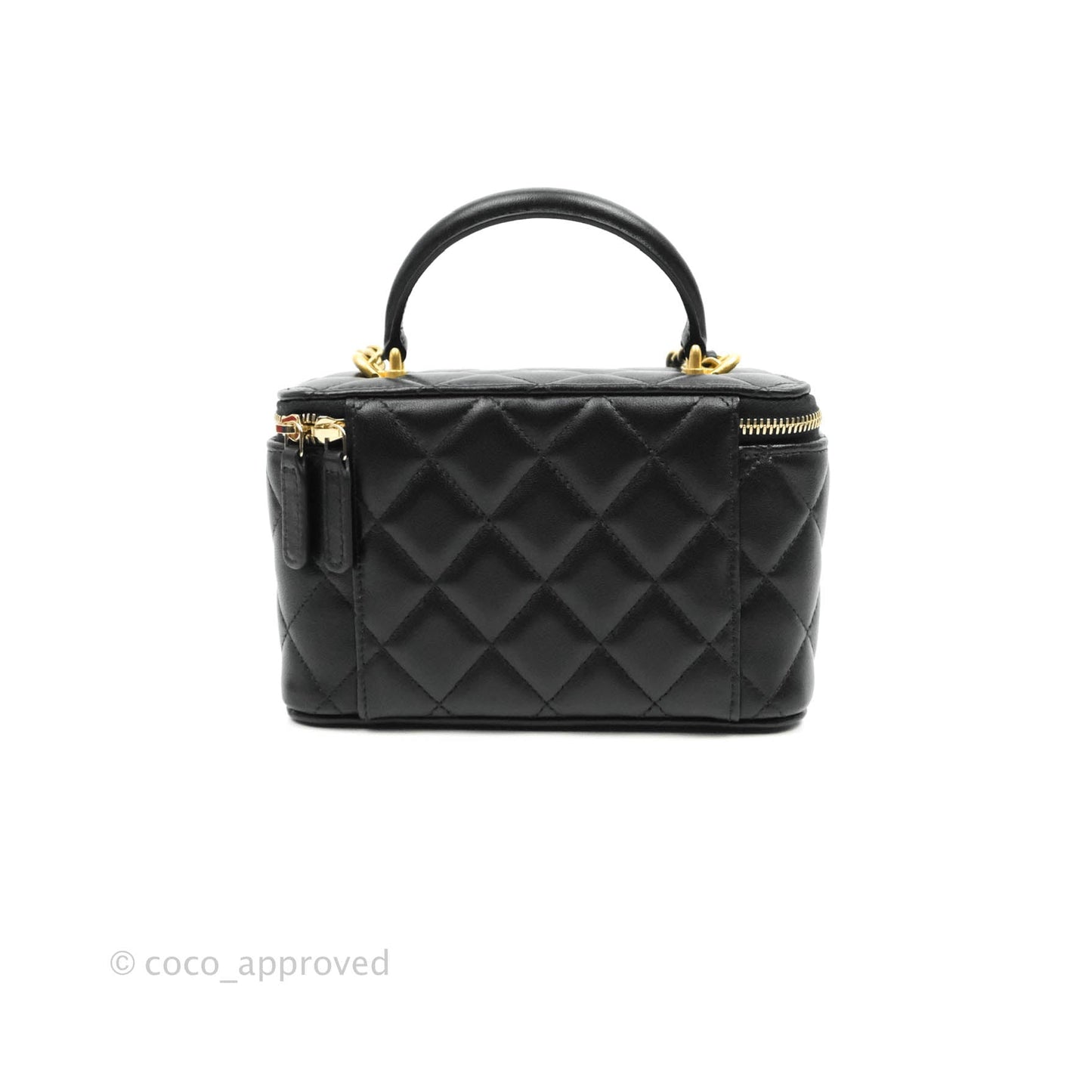 Chanel Classic Vanity Rectangular Top Handle With Chain Black Lambskin Aged Gold Hardware