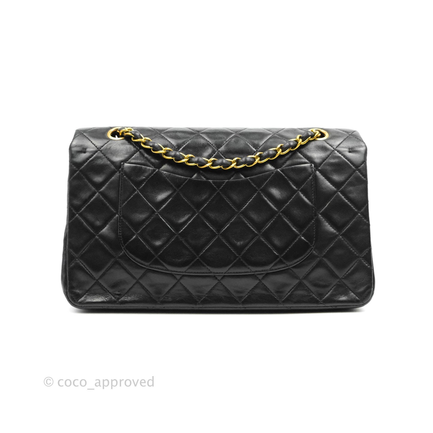 Chanel Vintage Classic M/L Medium Double Flap Bag Black Lambskin 24K Gold Hardware