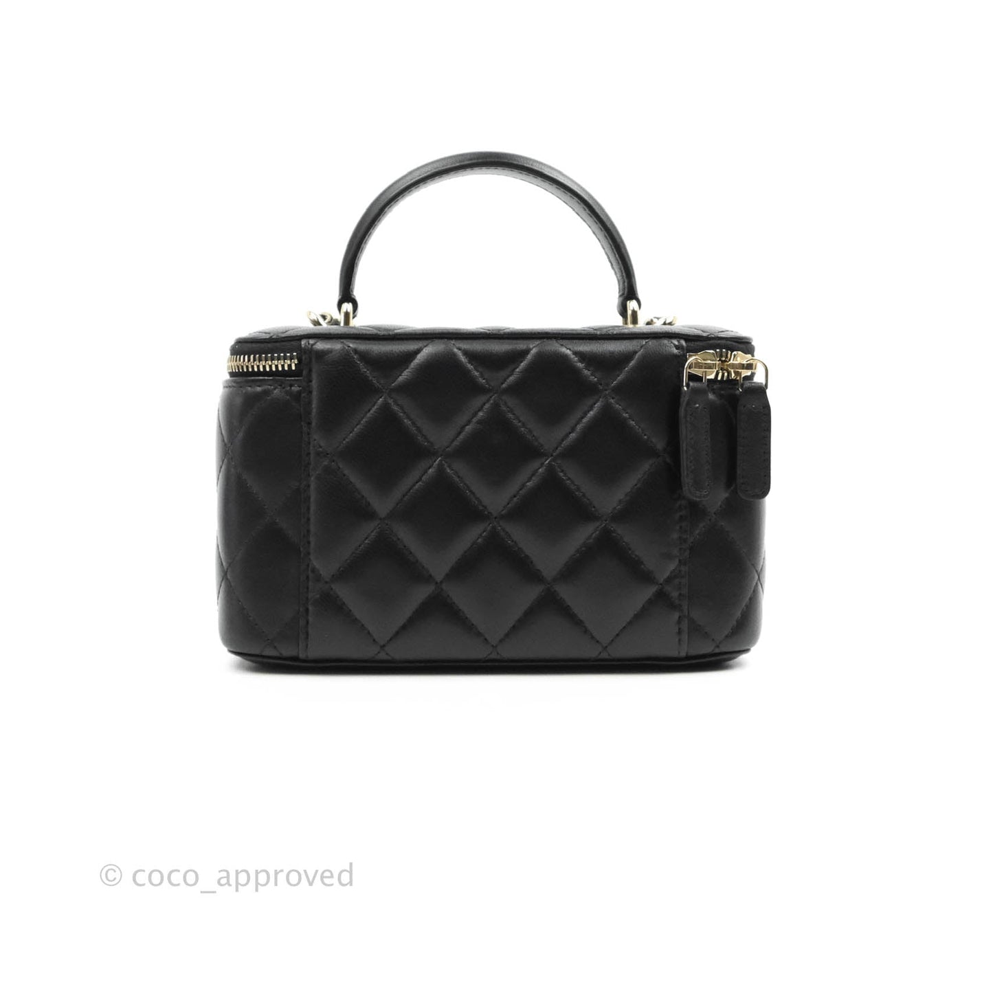 Chanel Classic Vanity Rectangular Top Handle With Chain Black Lambskin Gold Hardware