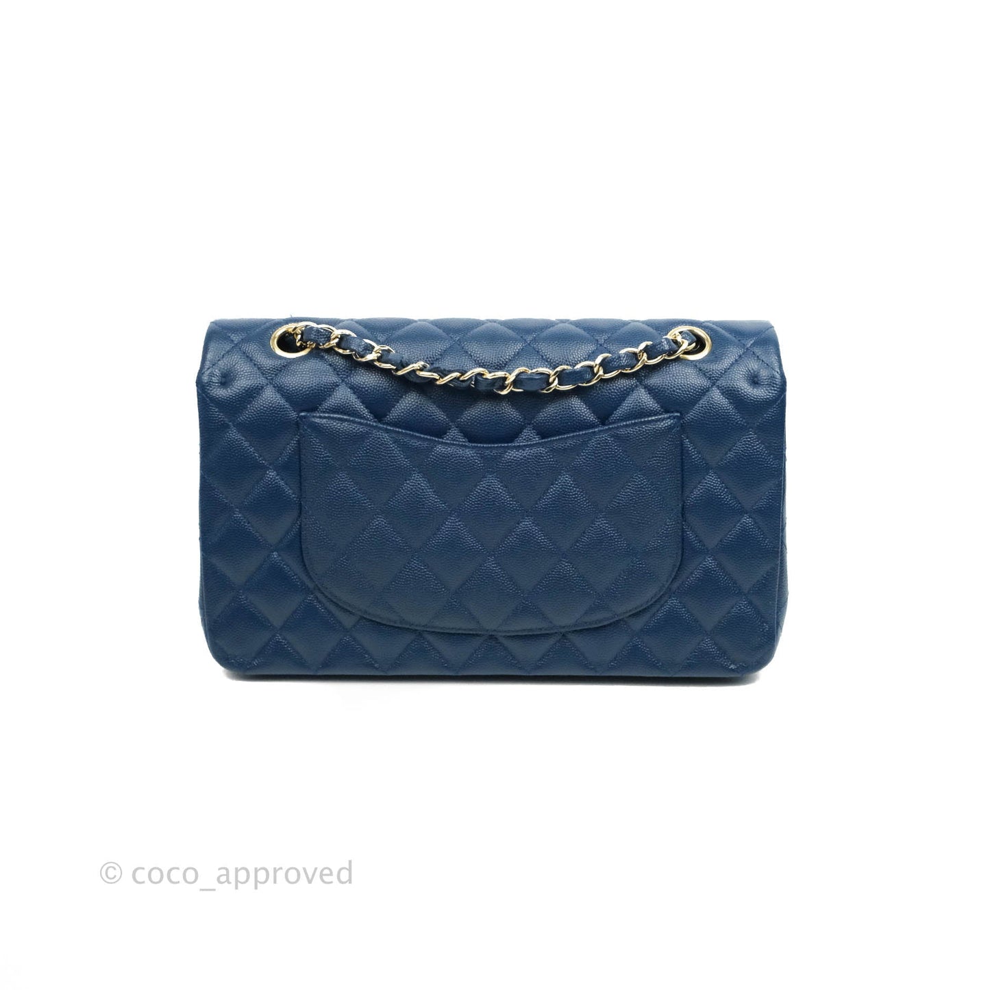 Chanel Quilted M/L Medium Double Flap Blue Caviar Gold Hardware 19C