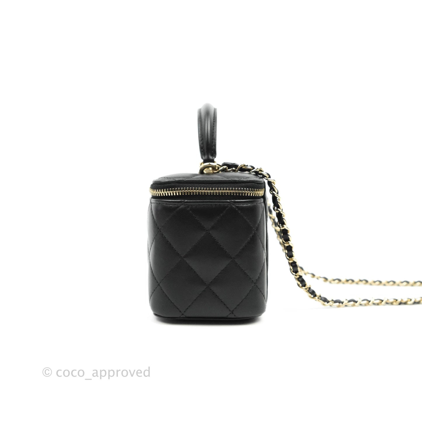 Chanel Classic Vanity Rectangular Top Handle With Chain Black Lambskin Gold Hardware