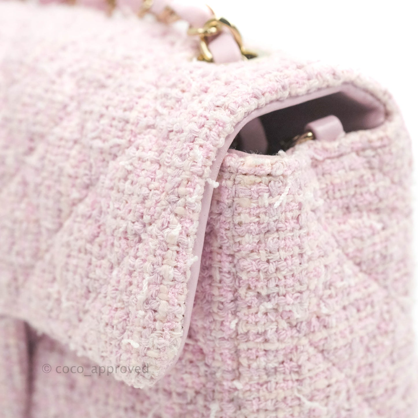 Chanel Quilted Mini Rectangular Flap Pink Tweed Gold Hardware