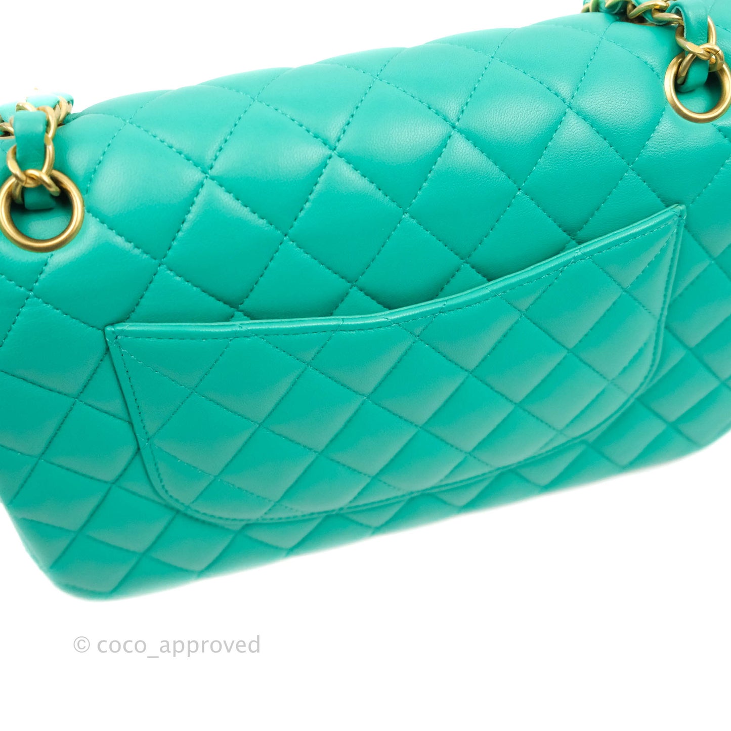 Chanel Quilted M/L Medium Double Flap Green Lambskin Aged Gold Hardware 19S