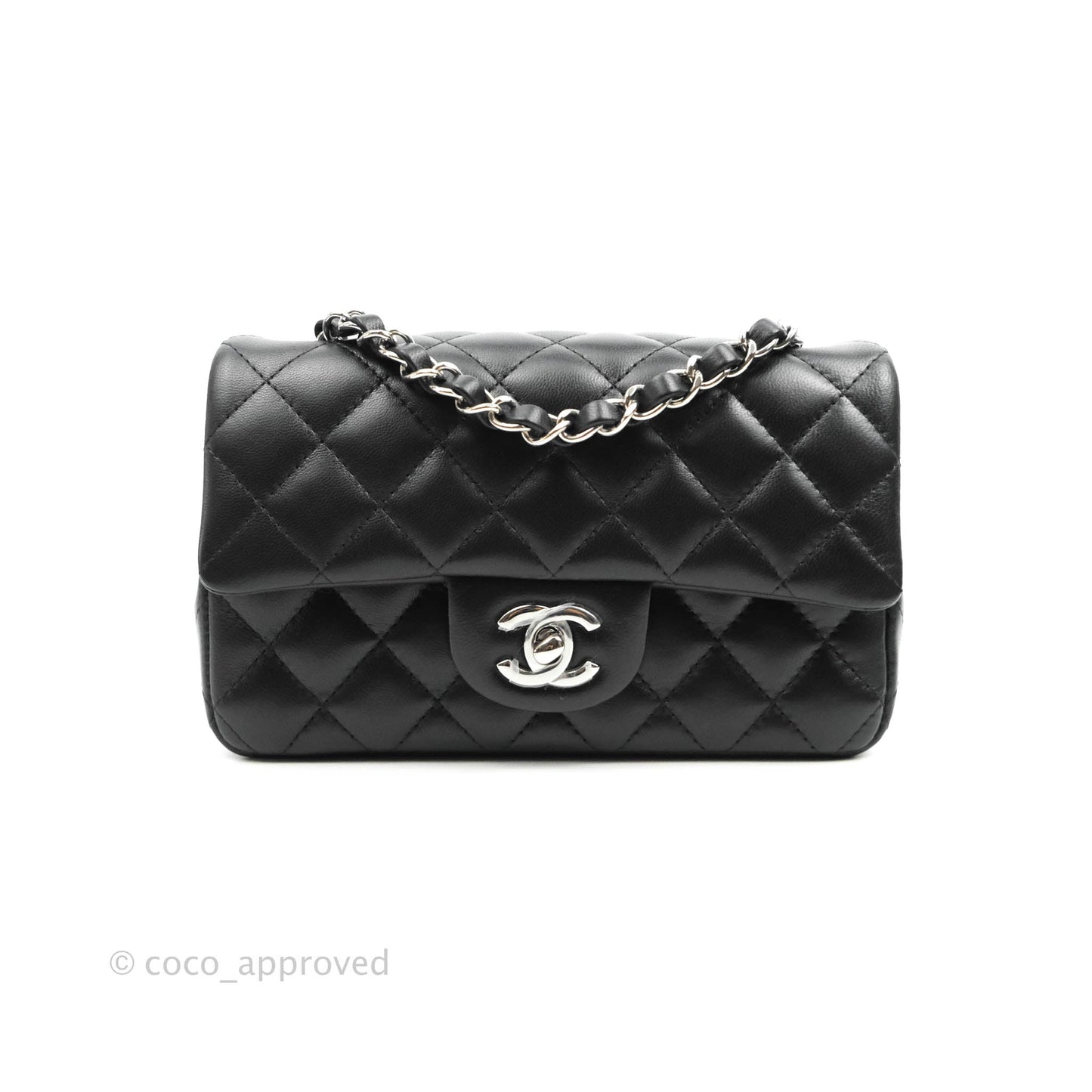 Chanel Quilted Mini Rectangular Flap Black Lambskin Silver Hardware