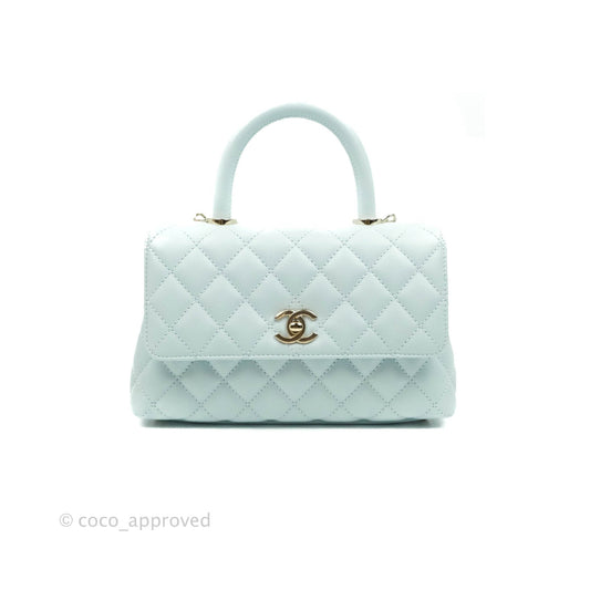 Chanel Mini Coco Handle Quilted Pale Mint Caviar Gold Hardware