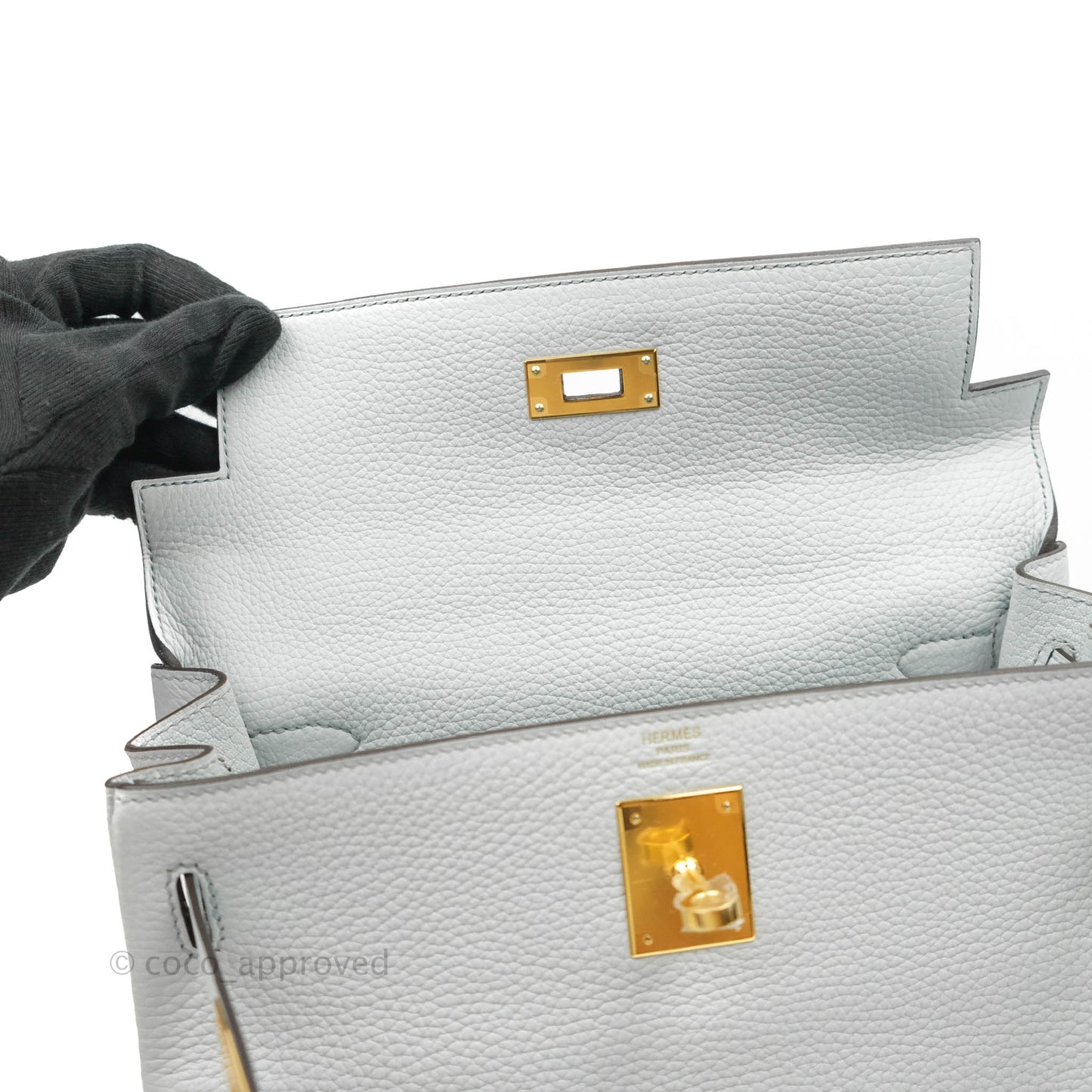 Hermès Kelly 28 Retourne Taurillon Clemence Bleu Pale Gold Hardware