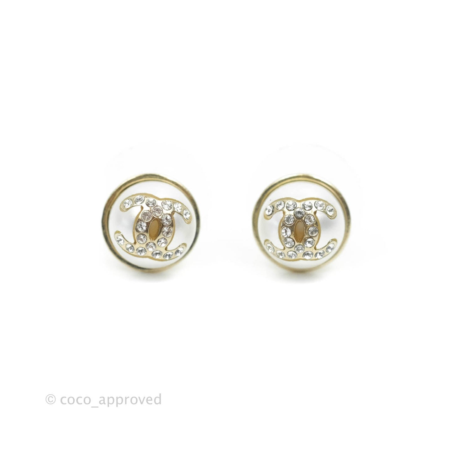 Chanel Pearl CC Crystal Earrings Gold Tone 21P