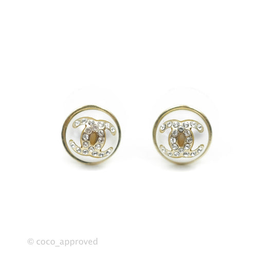 Chanel Pearl CC Crystal Earrings Gold Tone 21P