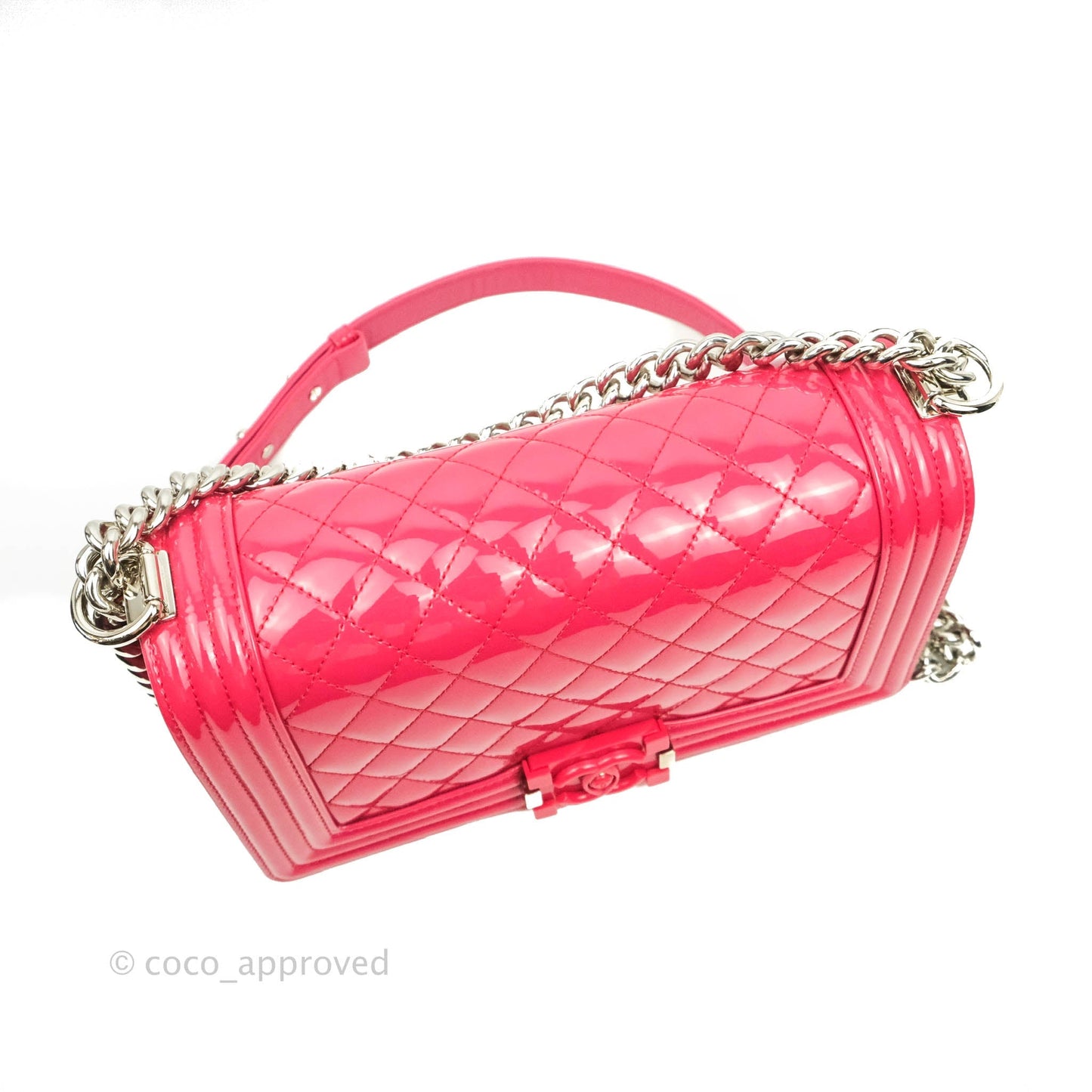 Chanel Quilted Medium Boy Bag Pink Patent Pink & Silver Hardware