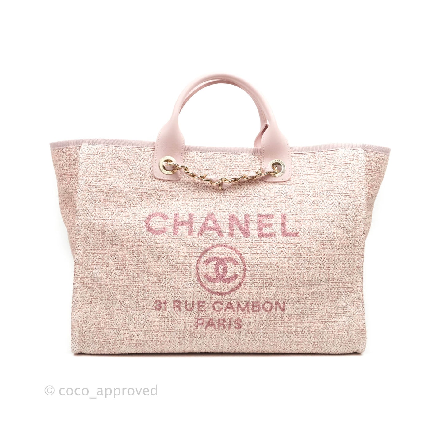 Chanel Large Deauville Pink Canvas Gold Hardware 19C