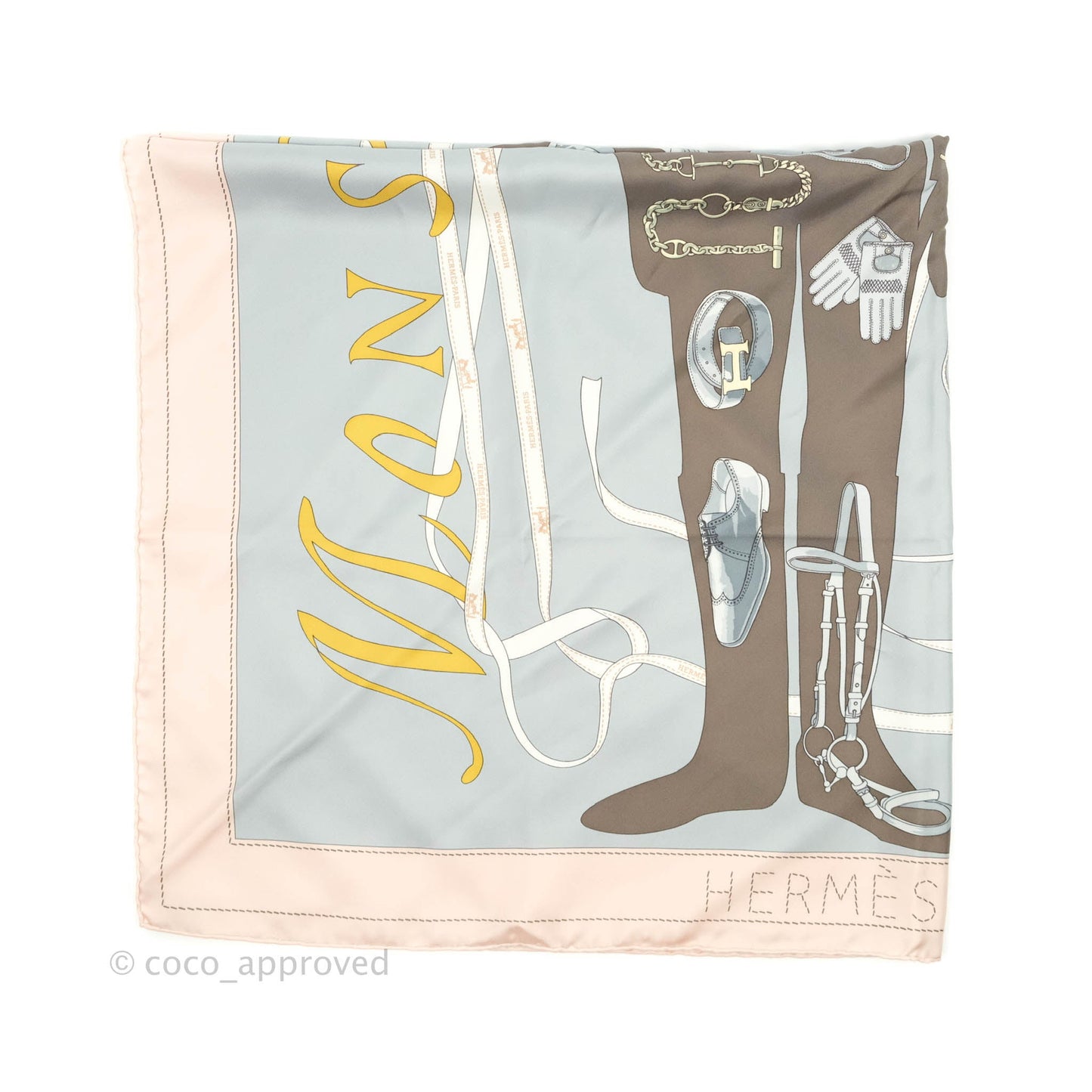 Hermès Silk Scarf 90 Rose Pale/Gris Bleute/Taupe