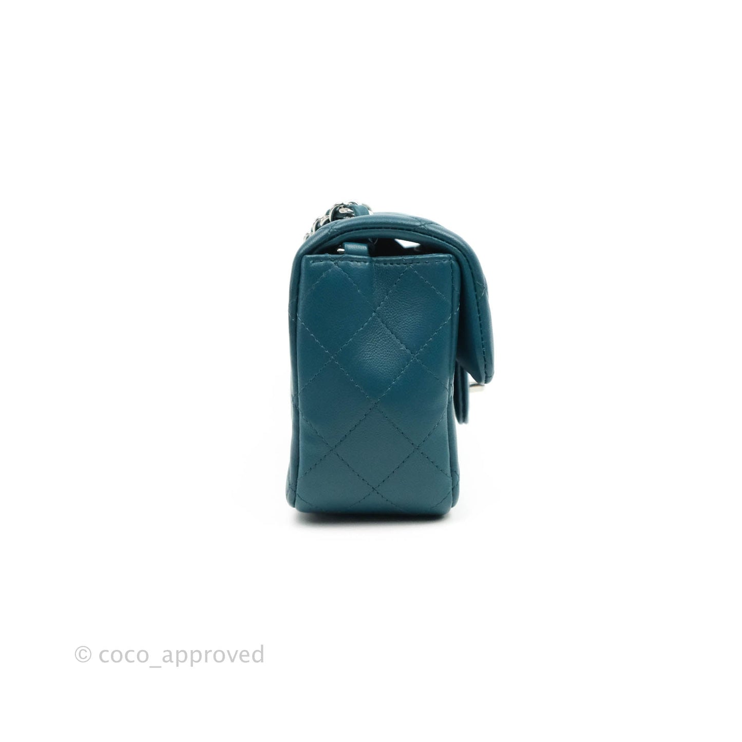 Chanel Quilted Mini Rectangular Teal Lambskin Silver Hardware