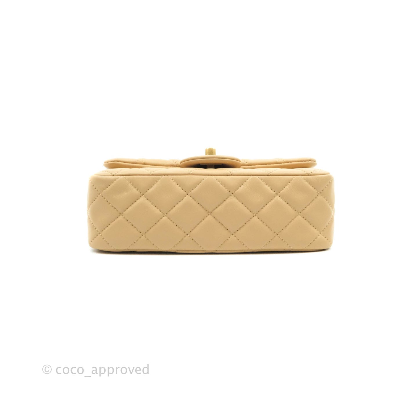 Chanel Mini Rectangular Pearl Crush Quilted Beige Lambskin Aged Gold Hardware 22C