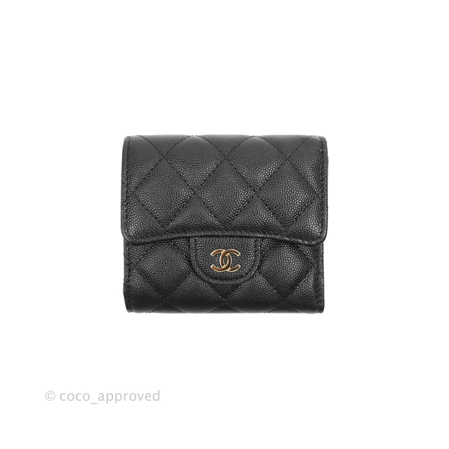 Chanel Classic Flap Wallet Black Caviar Gold Hardware⁣