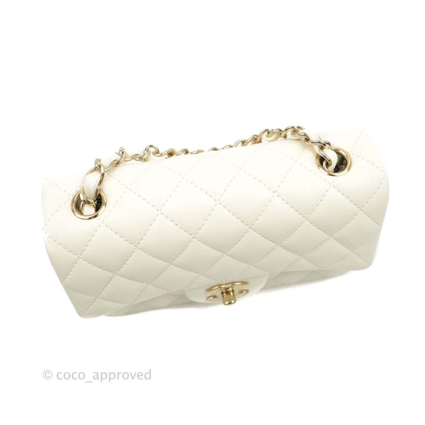 Chanel Quilted Mini Rectangular Flap White Lambskin Gold Hardware