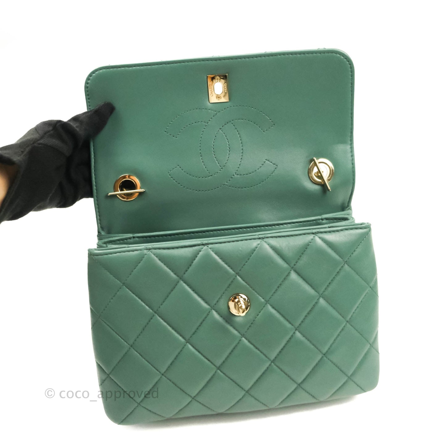 Chanel Quilted Trendy CC Small Green Lambskin Gold Hardware