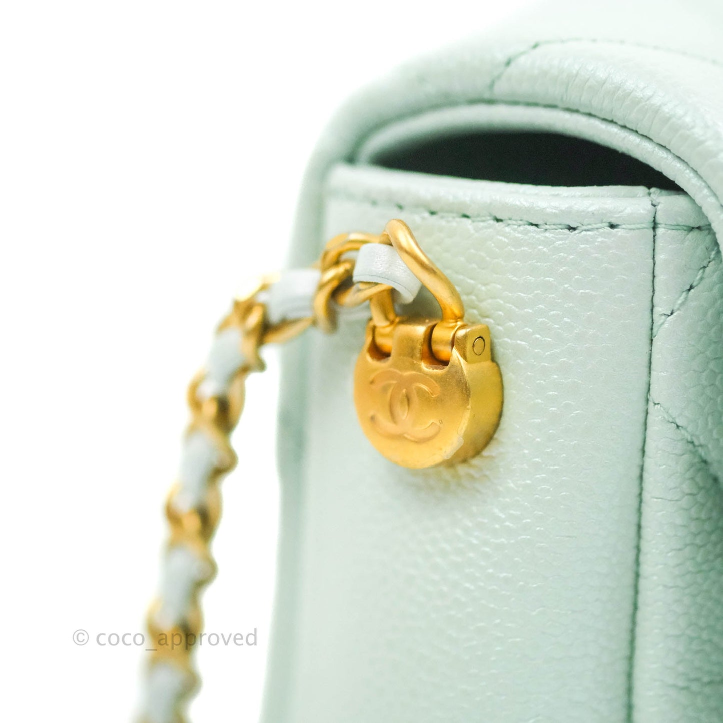 Chanel Quilted My Perfect Mini Iridescent Mint Green Caviar Aged Gold Hardware 21K