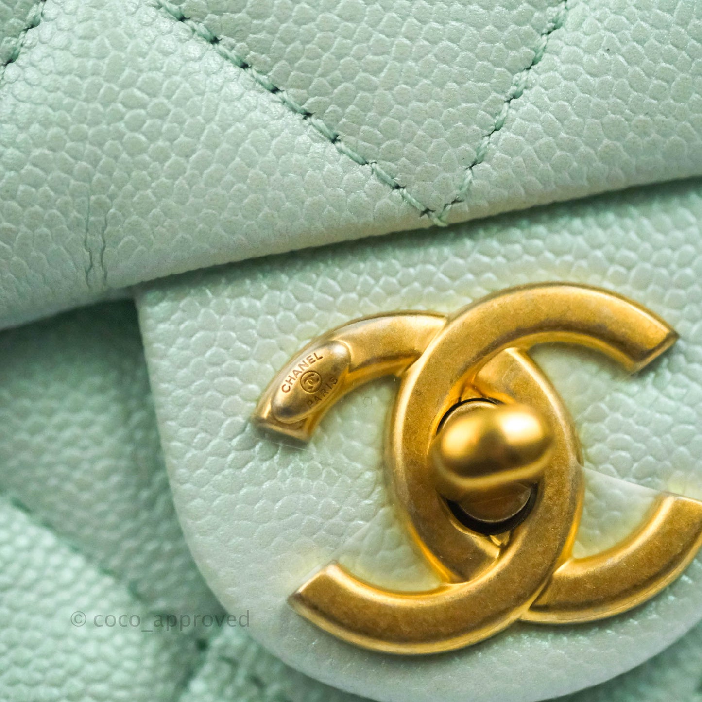 Chanel Quilted My Perfect Mini Iridescent Mint Green Caviar Aged Gold Hardware 21K