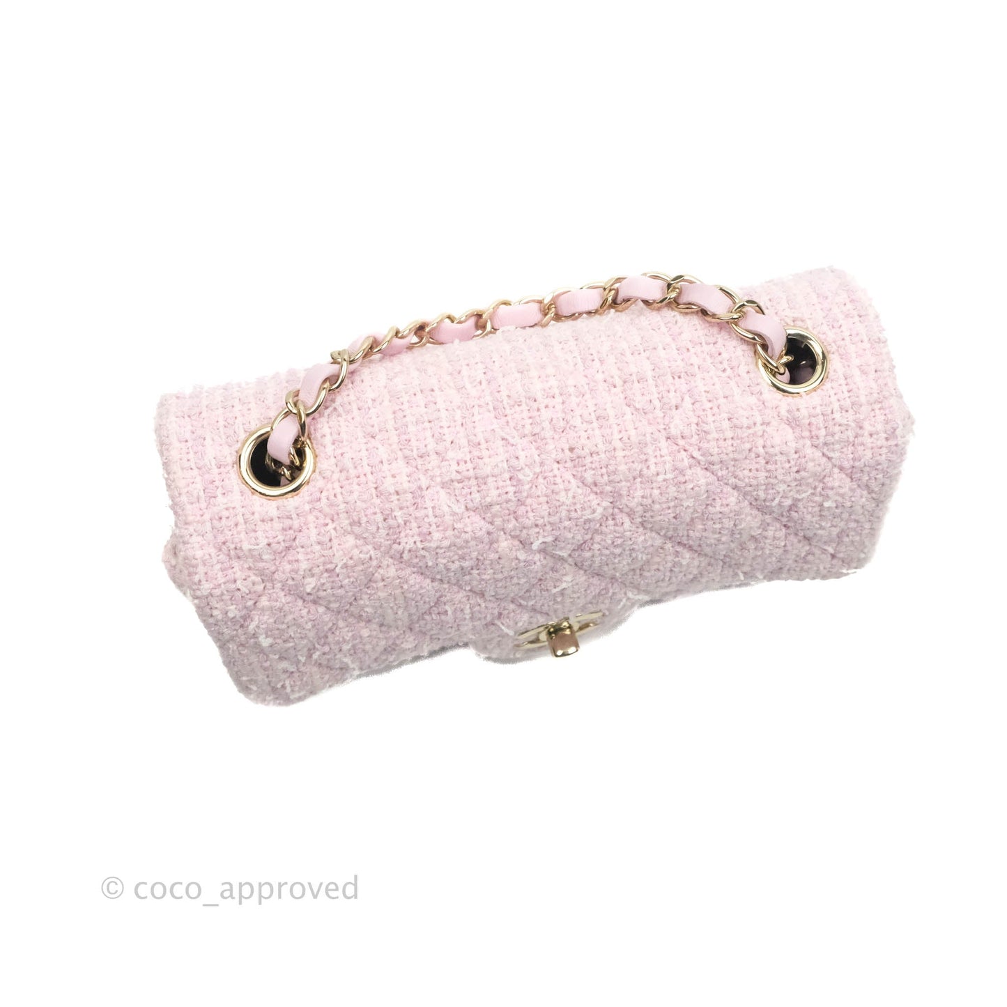 Chanel Quilted Mini Rectangular Flap Pink Tweed Gold Hardware