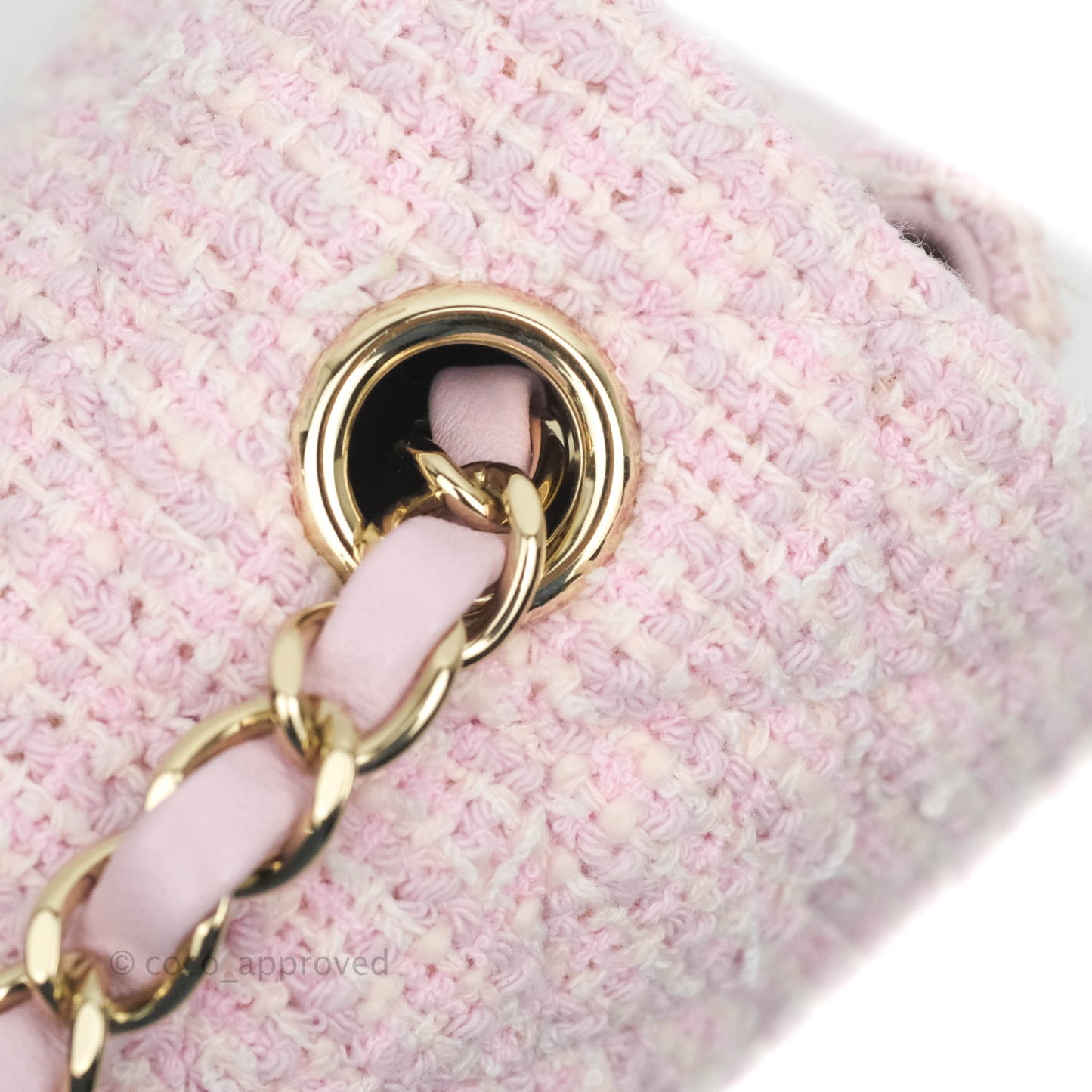 Chanel Quilted Mini Rectangular Flap Pink Tweed Gold Hardware