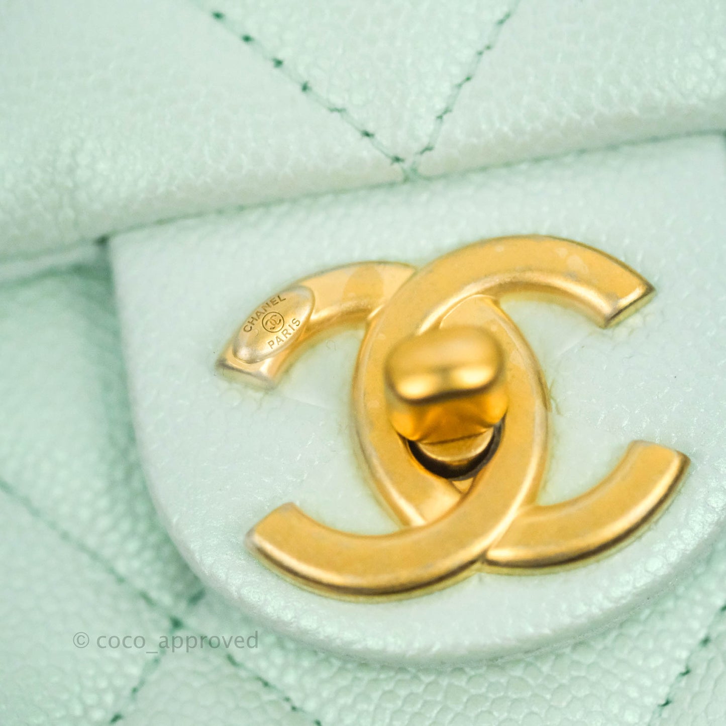 Chanel Quilted My Perfect Mini Iridescent Mint Green Caviar Aged Gold Hardware 21K