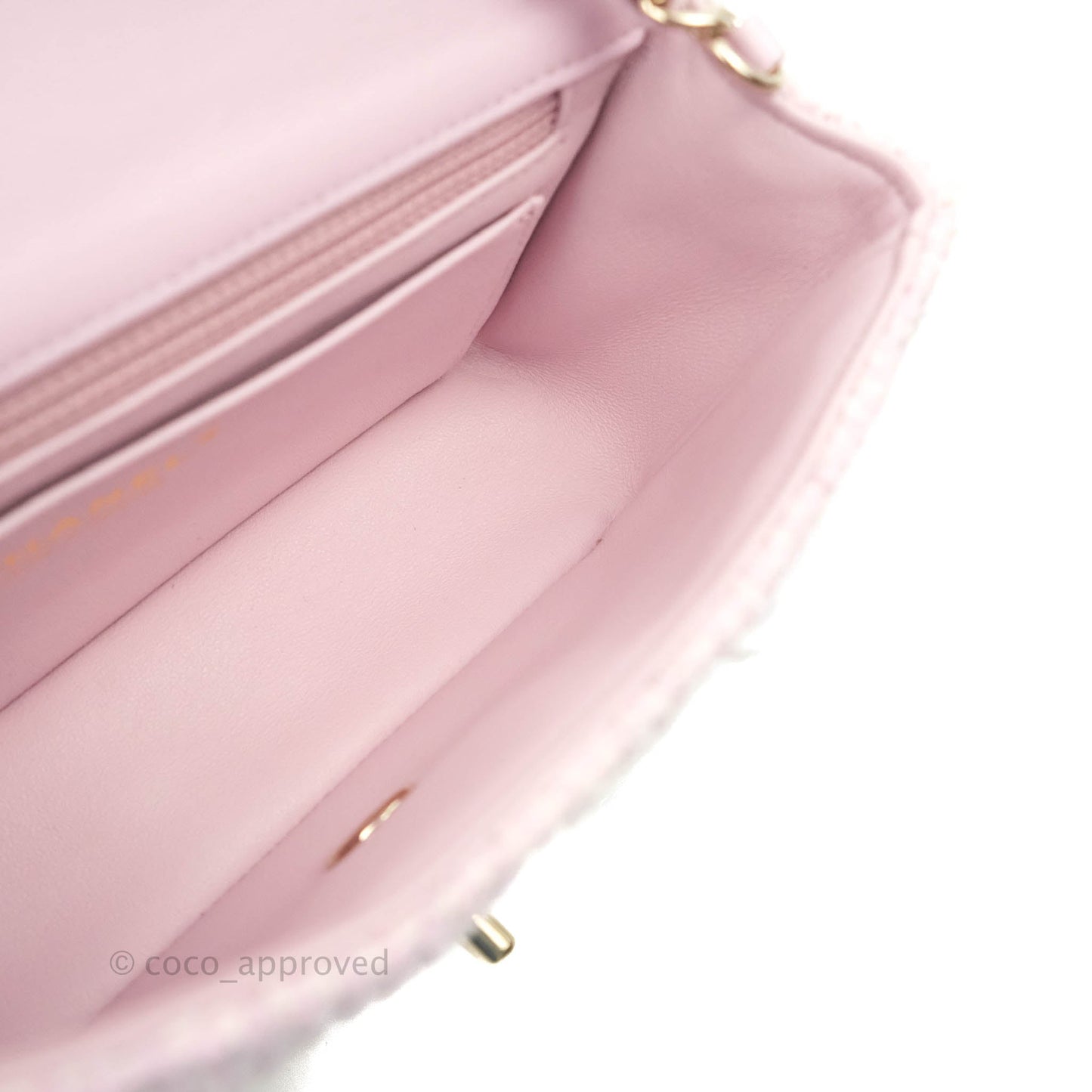 Chanel Quilted Mini Rectangular Flap Pink Tweed Gold Hardware