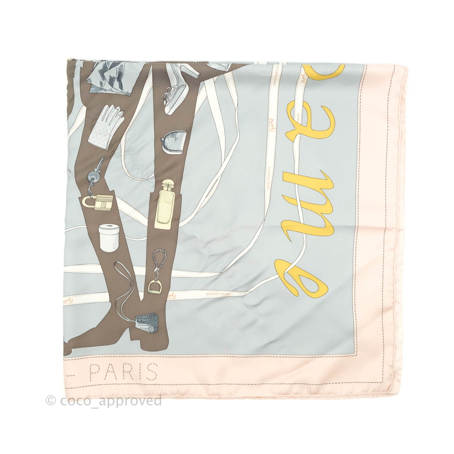 Hermès Silk Scarf 90 Rose Pale/Gris Bleute/Taupe