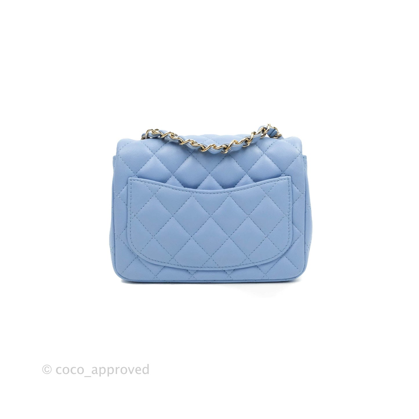 Chanel Mini Square Quilted Sky Blue Lambskin Gold Hardware 21C