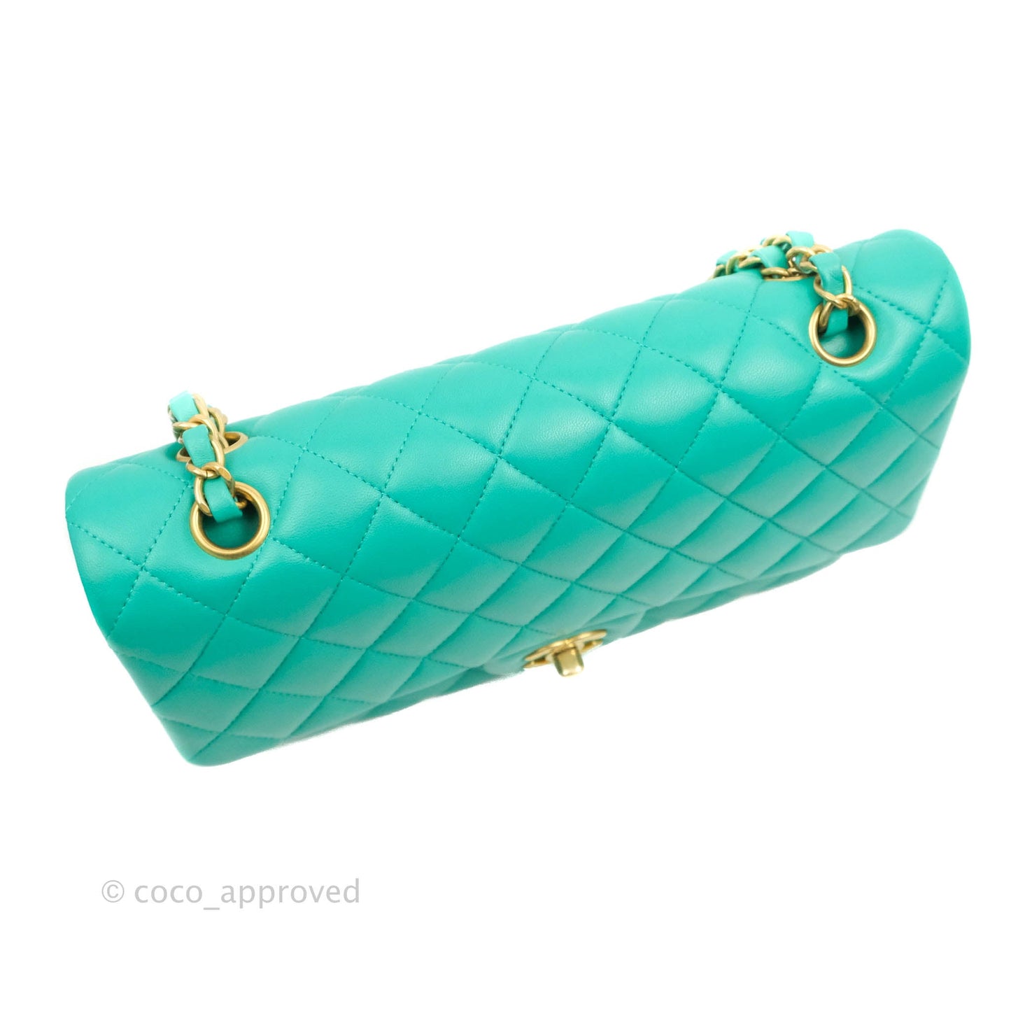 Chanel Quilted M/L Medium Double Flap Green Lambskin Aged Gold Hardware 19S