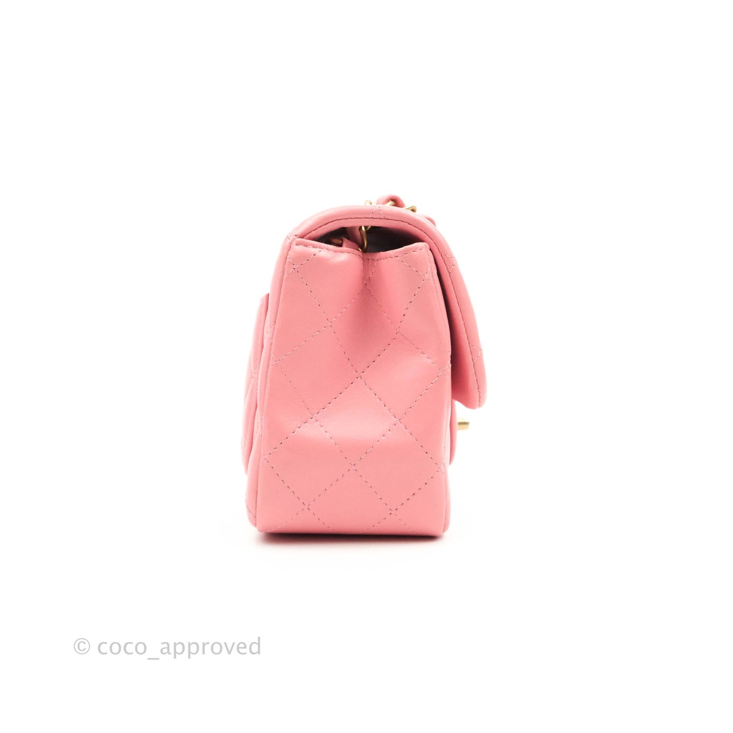 Chanel Quilted Mini Square Pink Lambskin Aged Gold Hardware 19S