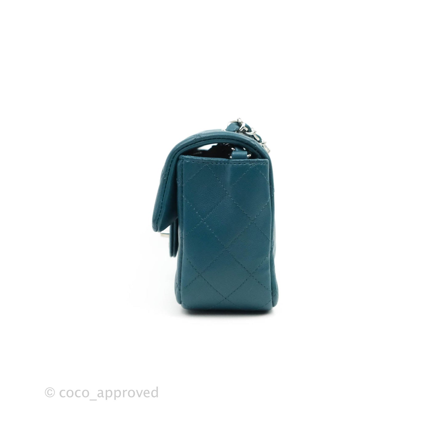 Chanel Quilted Mini Rectangular Teal Lambskin Silver Hardware