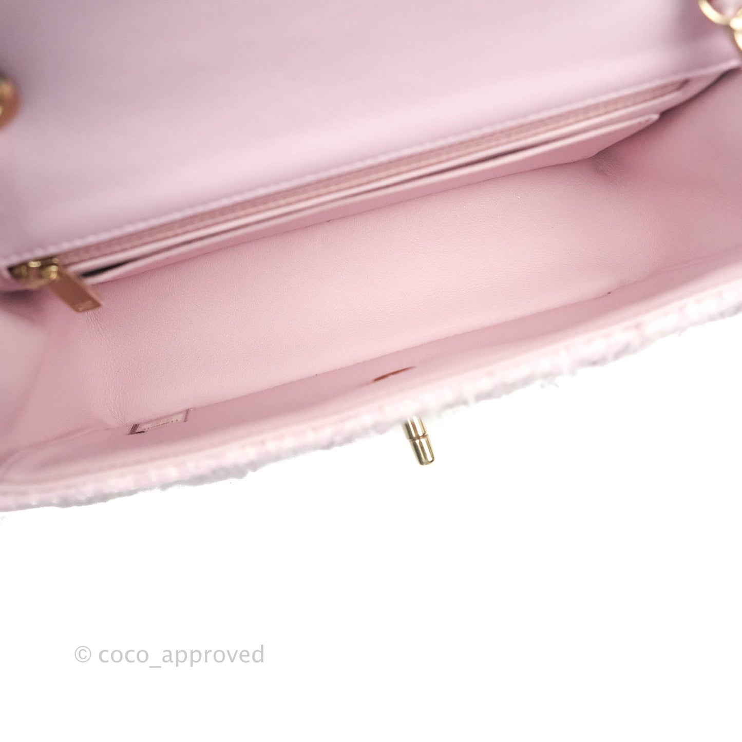 Chanel Quilted Mini Rectangular Flap Pink Tweed Gold Hardware