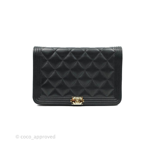 Chanel Quilted Boy Wallet on Chain WOC Black Lambskin Gold Hardware