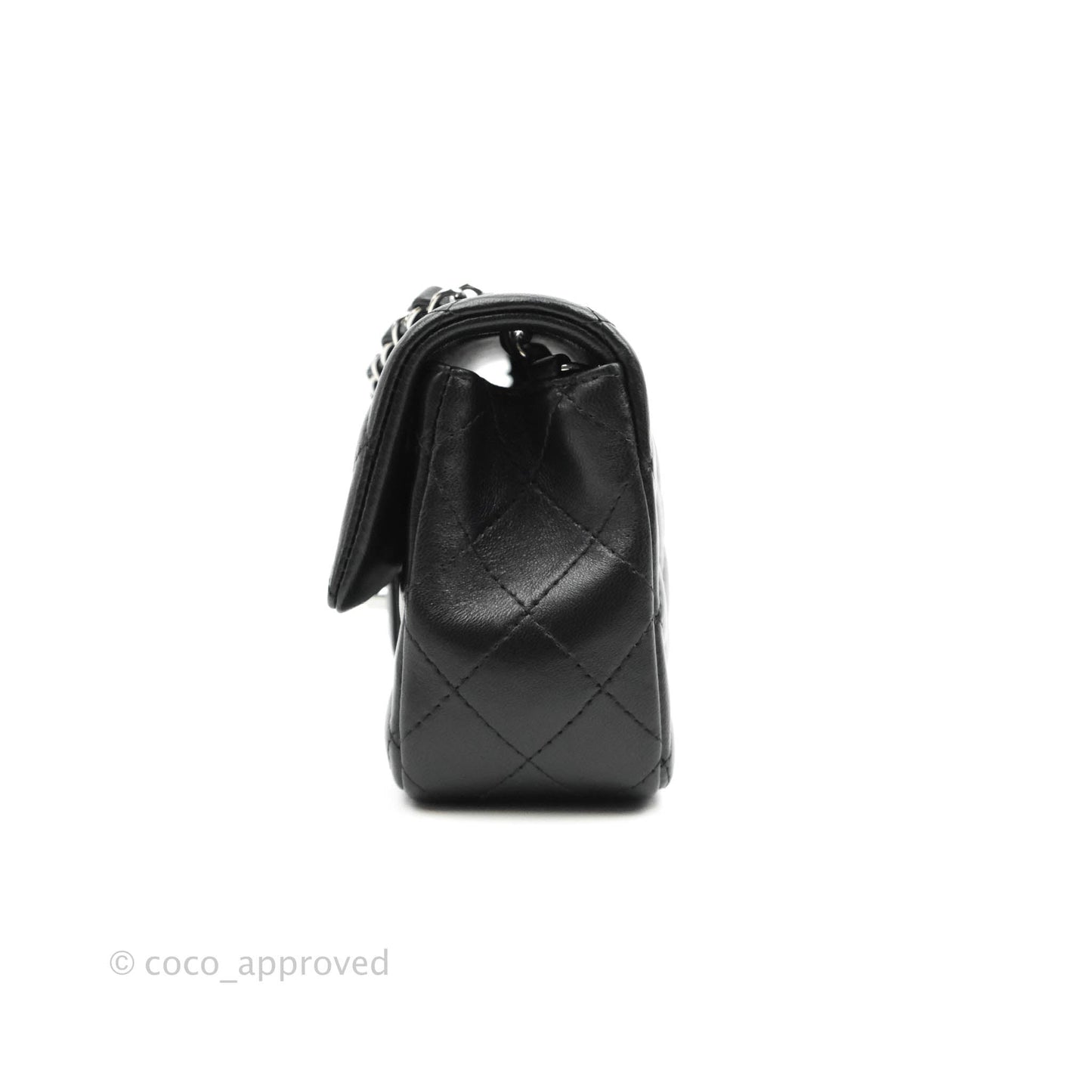 Chanel Quilted Mini Rectangular Flap Black Lambskin Silver Hardware