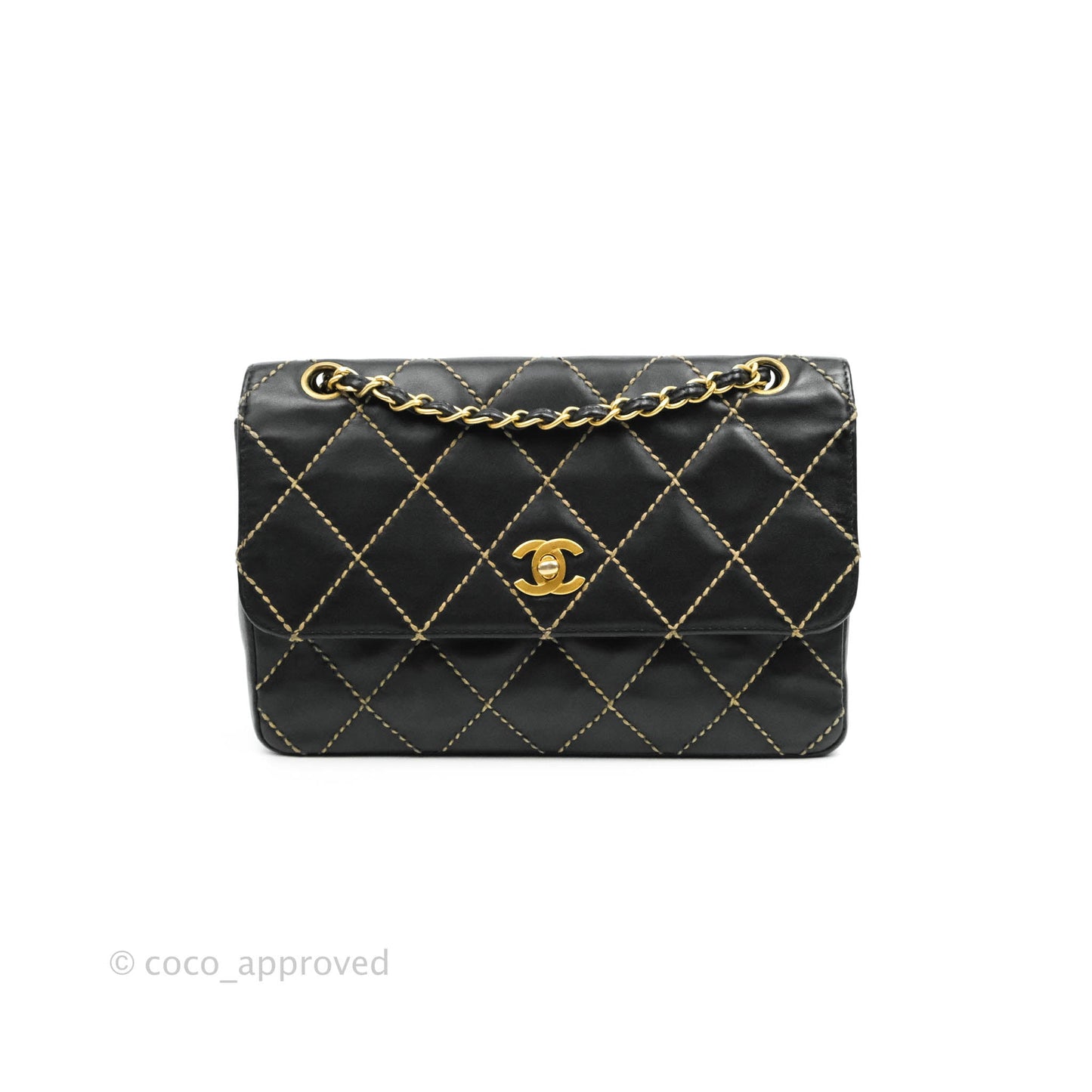 Chanel Vintage Medium Single Flap Contrast Stitching Black Calfskin Aged Gold Hardware
