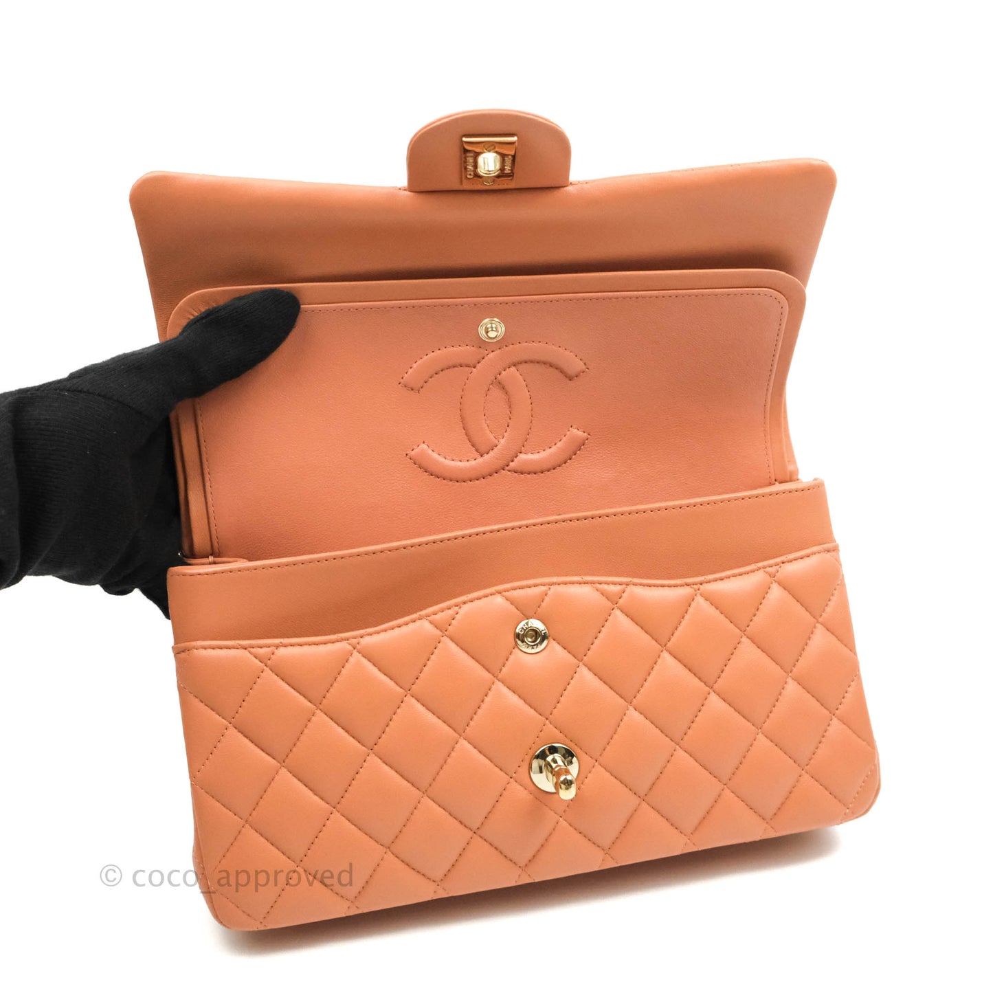 Chanel Classic M/L Medium Double Flap Dark Beige Lambskin Gold Hardware 18C