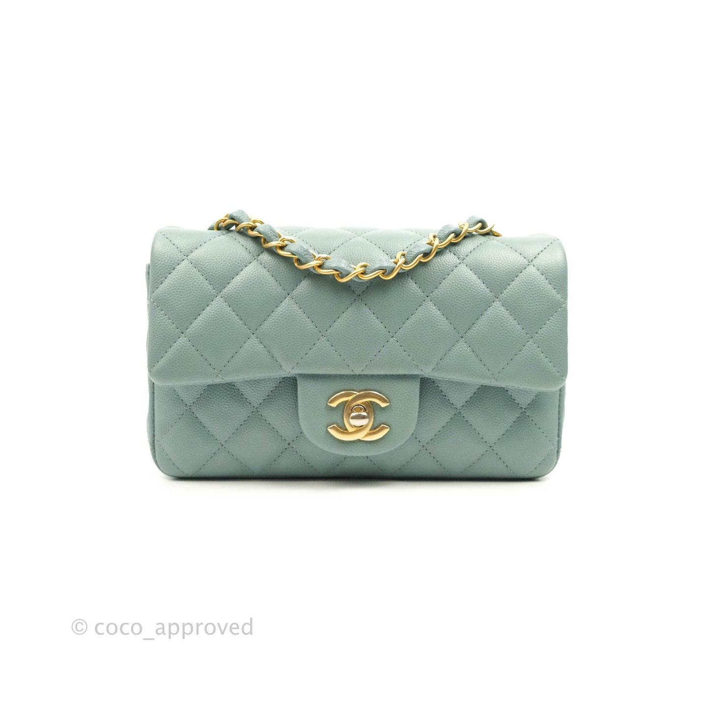 Chanel Quilted Mini Rectangular Flap Iridescent Blue Green Aged Gold Hardware